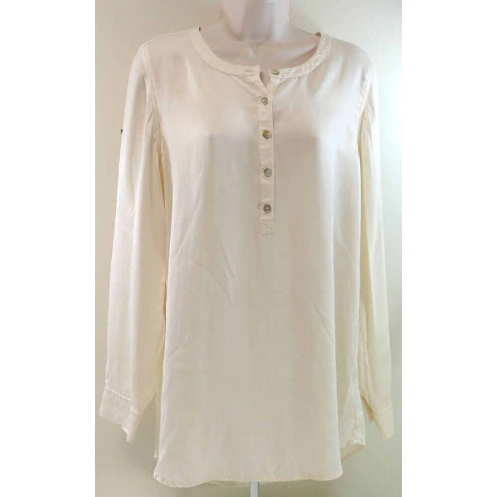 J Jill 100% Silk Long Sleeve Blouse Tunic Shirt washable ivory j.jill size SMALL